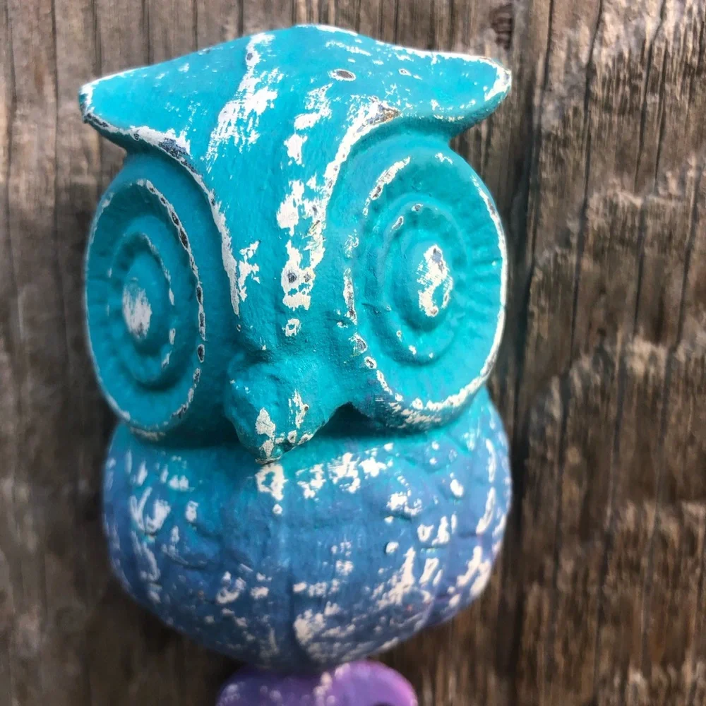 Upcycled Blue and Purple Cast Iron Owl Hook